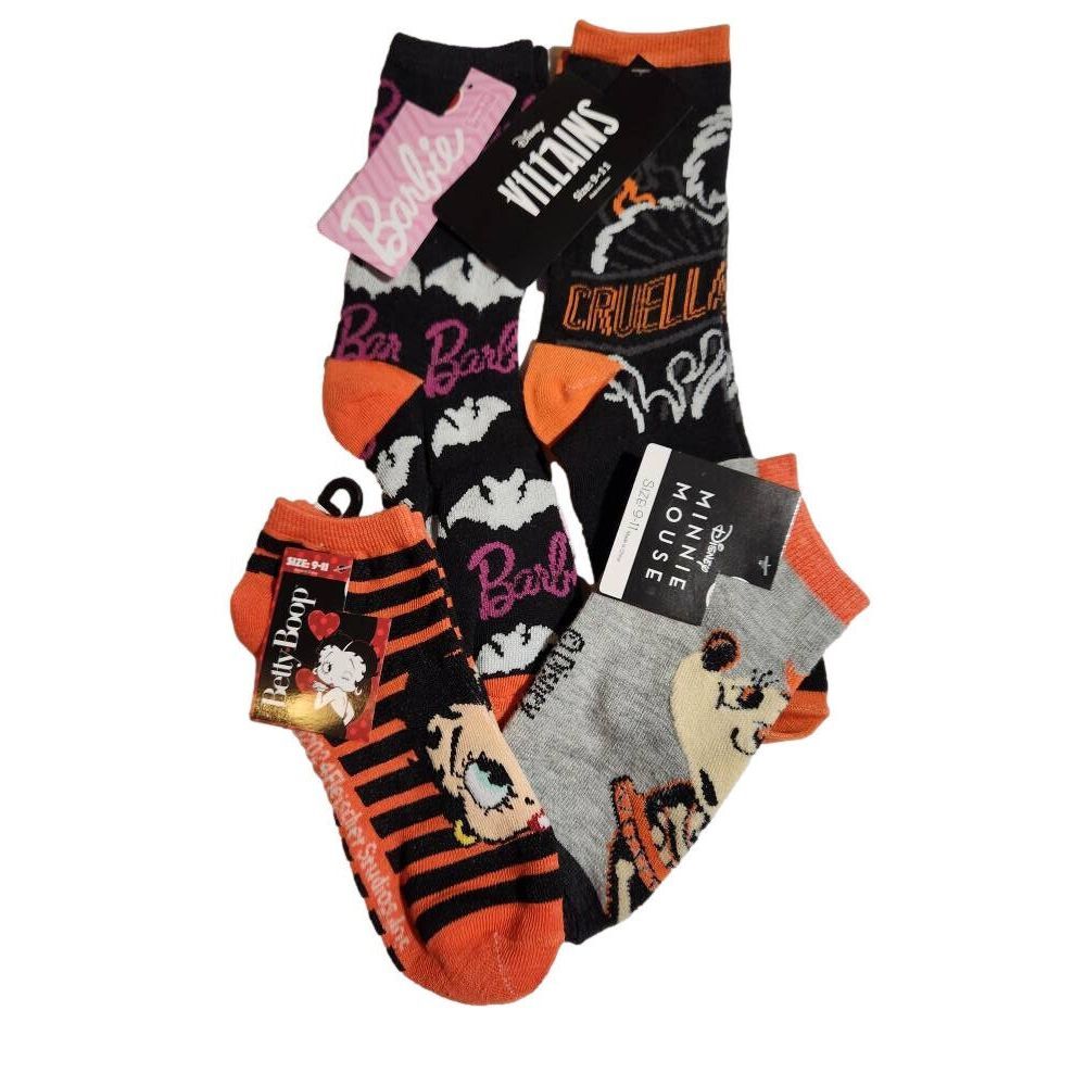 Halloween Barbie Cruella Minnie Betty Boop Crew‎ Socks Women shoe Size 9-11 NWT